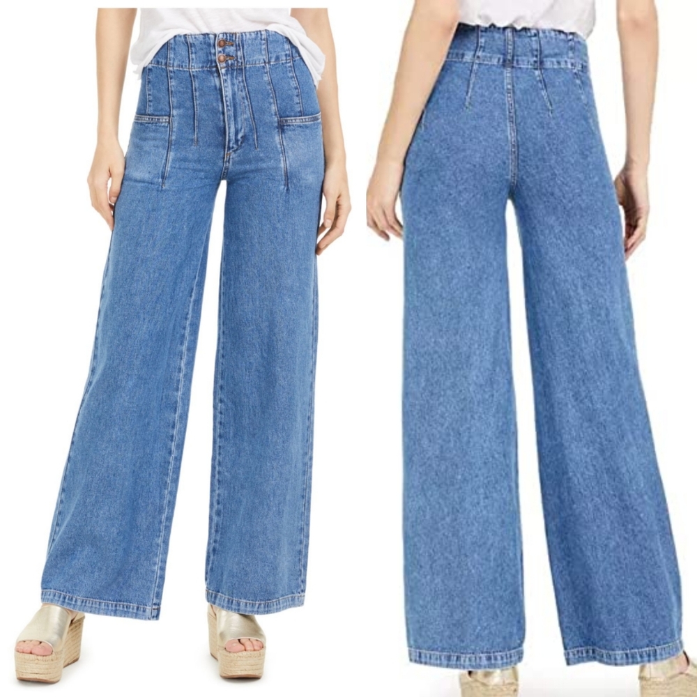 Free People Midnight City Wide-Leg High Rise Jeans